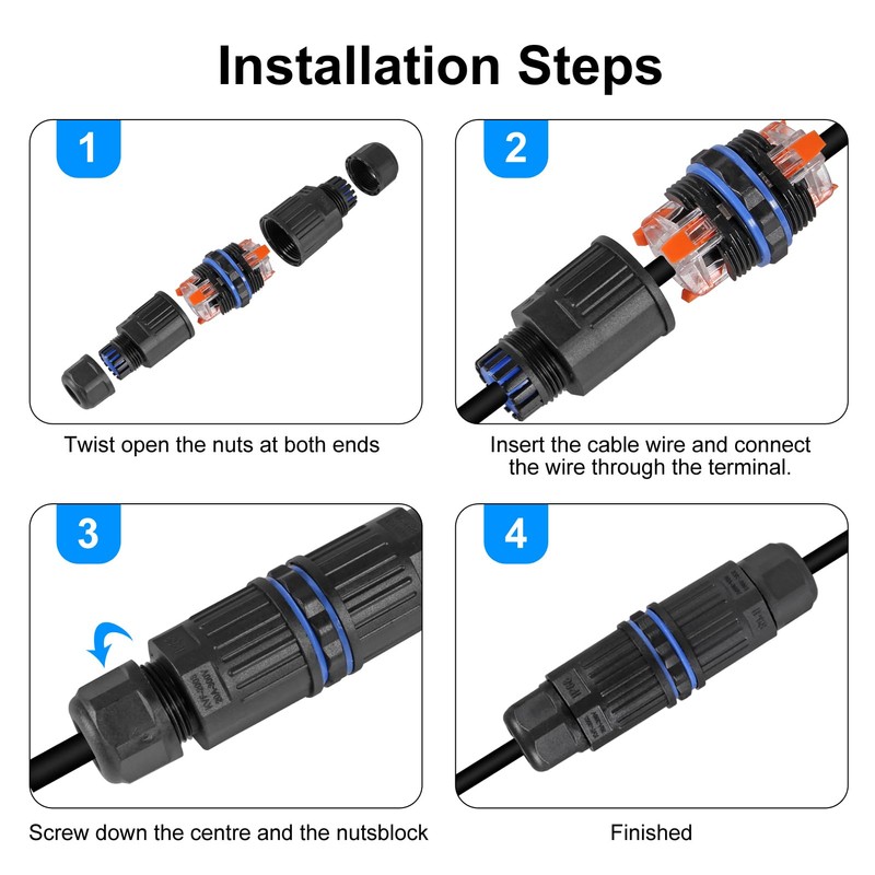 ACEIRMC 6pcs IP68 Waterproof Junction Box, Outdoor Electrical Cable Connector