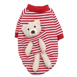 MAYPET | Sudadera para perro de rayas rojas y blancas con osito de peluche tamaño chico - Color rojo y blanco
