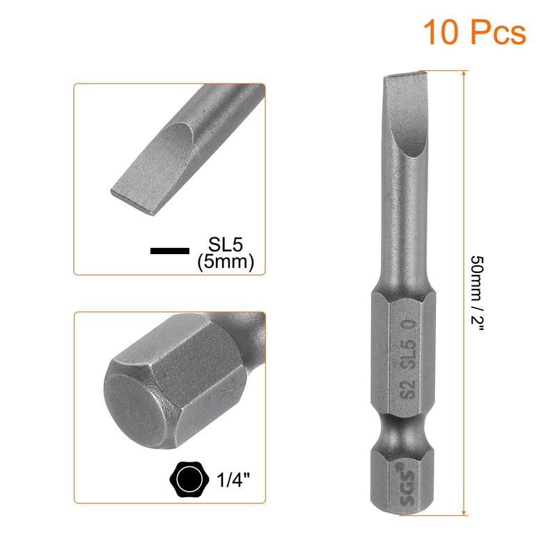 sourcing map 10pcs SL5 Magnetic Slotted Screwdriver Bits 5mm S2