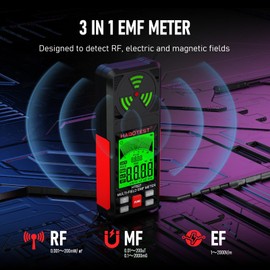 YOJOCK EMF Meter 3-in-1 Radiation Meter and Radiation Detector with Data Hold and Maximum Value Memory, Measures EMF, RF, MF, WiFi and Electrosmog, for Home and Outdoor, Red