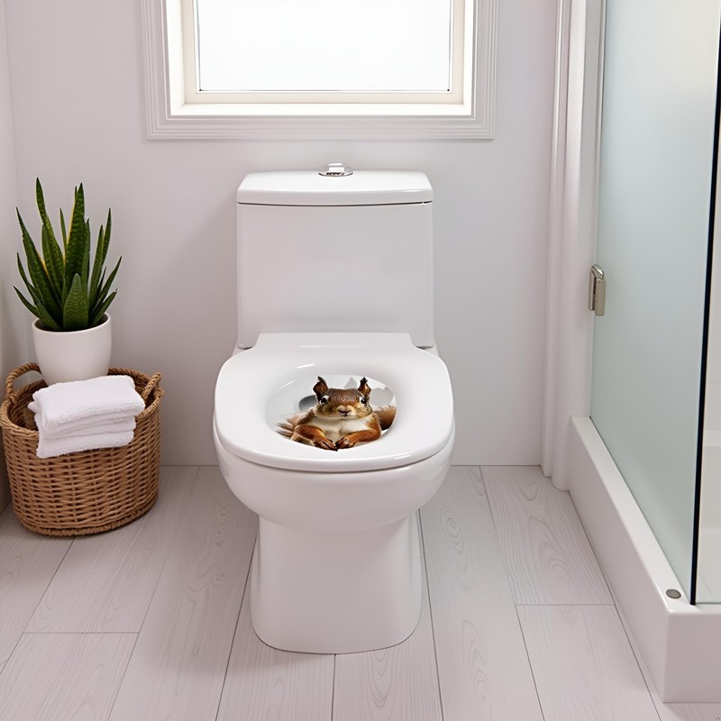3D Squirrel Toilet Lid Decal, Brown Botanical Sticker, Waterproof Vinyl,