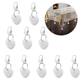 ZVO Pack of 10 tablecloth weights, tablecloth weights with clips, outdoor tablecloth weights, made of natural stone with clamp for table tops in the garden, picnic, party, kitchen, dining room (heart)