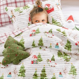 Levtex Home Merry & Bright Collection - Gnome Forest Quilt Set - Full/Queen Holiday Quilt 86x86 and Two Standard Shams 20x26 - Christmas Gnomes - Red, Green and White - Reversible - Polyester