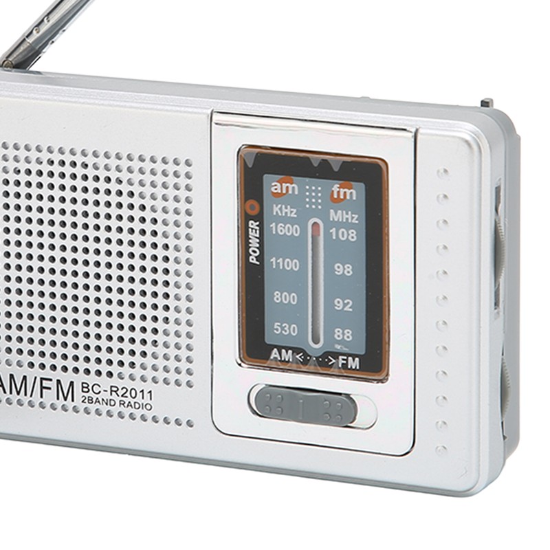 Portable Pocket Radio AM/FM Classic Elegant Design Silver Grey Battery