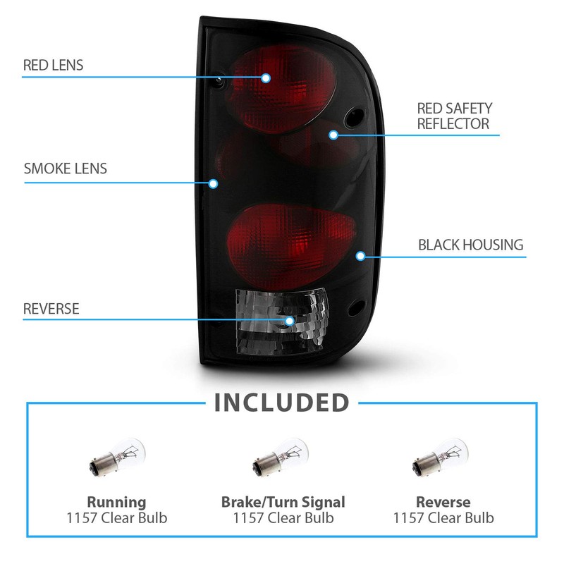AmeriLite for 1995-2000 Toyota Tacoma Black Smoke Replacement Tail Lights