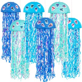 6PCS Pink Hanging Jellyfish Lanterns Decorations for Under-The-Sea/Mermaid/Luau/Hawaiian/Ocean/Birthday Party Decor Supplies