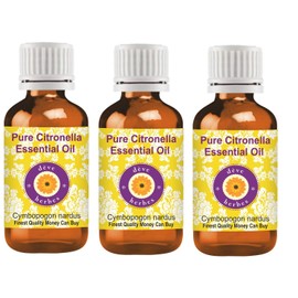 Deve Herbes Pure Citronella Essential Oil (Cymbopogon nardus) Steam Distilled (Pack of Three) 100ml X 3 (10 oz)