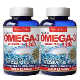Tonglife Whole Life - Premium Omega 3 1300 + Vitamin D 6 months supply of salmon - 2 bottles / 통라이프-프리미엄오메가3 1300+비타민D 6개월분연어-2병
