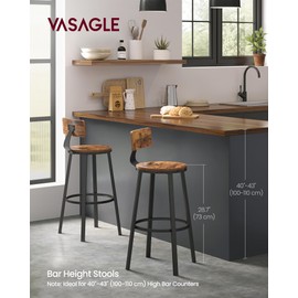 VASAGLE Bar Stools Set of 4, Bar Height Barstools with Back, 28.7 Inches Counter Stools Bar Chairs with Backrest, Steel Frame, Easy Assembly, Bar Stools for Dining Kitchen Bar, Rustic Brown and Black
