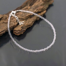 TGH Natural Clear Quartz Beads Bracelet Micro Faceted Gemstones Jewelry For Her, April Birthstone Energy Healing Crystals, Silver Plated Chain 8 inch, Valentine Day Gift (Clear Quartz)