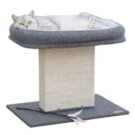 Catry Cat Bed with Scratching Post - Minimalist Style Design of Cat Tree with Cozy Cat Bed and Teasing Scratching Post, Allure Kitten to Stay Around This Sturdy and Easy to Assemble Cat Furniture