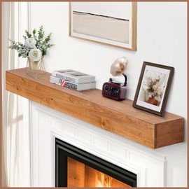 G GOOD GAIN Fireplace Mantel 60 inch - Handcrafted Rustic Solid Wood Mantel l Floating Shelves Decor for Wall, Bedroom, TV, Books, Livingroom.Rustic，60x8x5