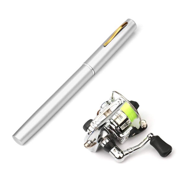 LIXADA Pen-Shaped Rod, Spinning Reel, Fishing Rod, Fishing Rod, Stream Rod, Versatile Rod, Ultra Lightweight, Convenient to Carry, Extendable, Portable, For Beginners, Advanced Fishing, 3.3 ft (1 m) / 3.9 ft (1.4 m), Color and Size Selectable (Silver, 1.6 M)