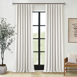 Extra Long 100% Blackout Linen Curtains 120 Inches Long for Living Room Bedroom Large Window Pinch Pleated with Hooks Rings Back Tab Thermal Insulated Light Blocking Boho Track Curtains Birch Ivory