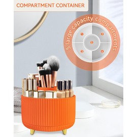HOOMOOZ Cosmetic Make Up Organiser, 360° Rotating Makeup Organiser, Cosmetic Rack, Cosmetic Box, Brush, Lipstick Case Organiser for Decor Dressing Table, Bathroom and Bedroom, Orange