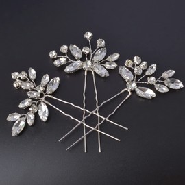 Bridal Hair Accessories, Beusoulover 3pcs Crystal Wedding Hair Pieces, Handmade Rhinestone Bridal Hair Pin for Women, Girls, Bridesmaids (Silver) (Silver 1)