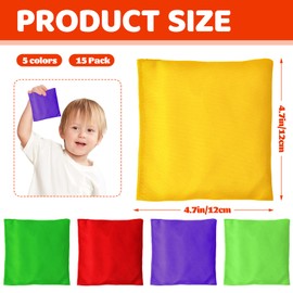 Hslife Small Colorful Nylon Bean Bags for Hand Toss Games - Durable Kids & Outdoor Cornhole Bean Bags, Tossing Bags for Classroom, Backyard, and Family Activities (4.7in-15 Pcs)