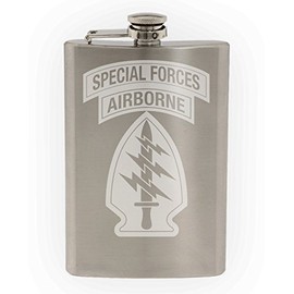 US Army - Special Forces Airborne SSI Patch Etched 8oz Stainless Steel Flask