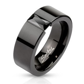 Tapsi´s Coolbodyart® Band Ring Stainless Steel Zirconia Rectangular Black 6 mm Wide 47 (15) 69 (22), Stainless Steel