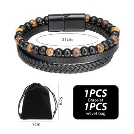 OAAO 1 Piece Tiger Eye Stone Bracelet, 1 Jewelry Storage Bag, Magnetic Clasp Bracelet, Leather Beaded Jewelry, Volcanic Stone Beads, Handwoven, Suitable for Daily, Party, Travel Wear