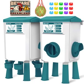 Chicken Feeder and Waterer Set - 3 Gallon/26.5 Pounds, Automatic Chicken Waterer with 4 Cups & 3 Feeder Ports, No Waste Poultry Feeder & Waterer, Chicken Coop Accessories for Hens/Ducks/Poultry