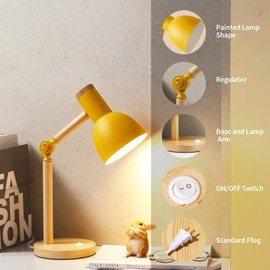 LRXJHHTY Table Lamp,Wooden Adjustable Tri-Color Desk & Bedside Lamp for Office, Living Room, Bedroom & Kids Room (Yellow)