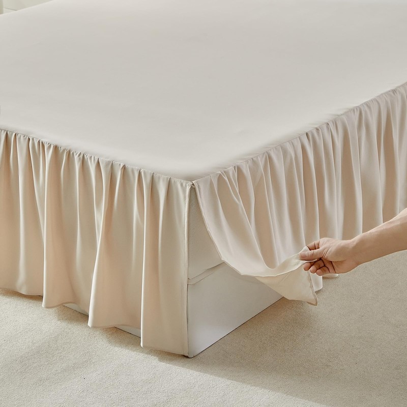 Uozzi Bedding Bed Skirt Queen Size Three Fabric Sides Elastic