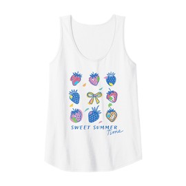 Womens Colorful Strawberries and Bow Illustration Sweet Summer Time Tank Top