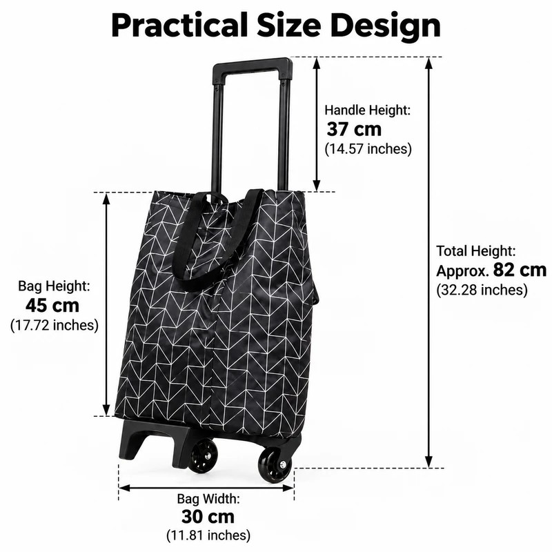 Foldable Shopping Cart Bag with Wheels and Retractable Handle for