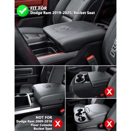 KBH Center Console Armrest Cover for Dodge Ram 1500 2500 3500 2019 2020 2021 2022 2023 2024 2025, Bucket Seat, Middle Console Lid Protector, Anti-Scratch, Black