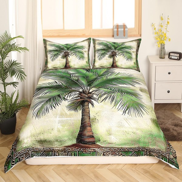 Feelyou Green Palm Tree Print Bedding Set King (No Comforter)