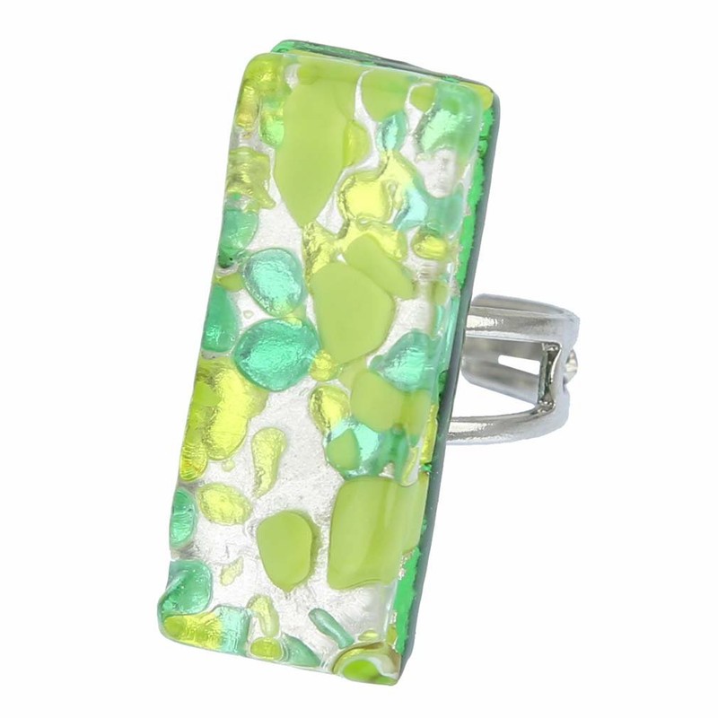 GlassOfVenice Murano Glass Venetian Reflections Rectangular Adjustable Ring - Green