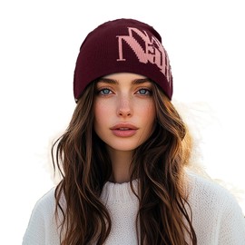 Clakllie Graphic Beanie for Men Y2k Beanies Cuffed Knitted Hats Hip Hop Funny Toque Skullcap Watch Cap for Skiing,KHAM2411-Red