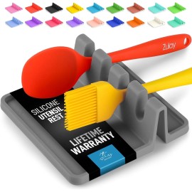 Zulay Kitchen Store Silicone Utensil Rest with Drip Pad Heat-Resistant Spoon Holder Kitchen