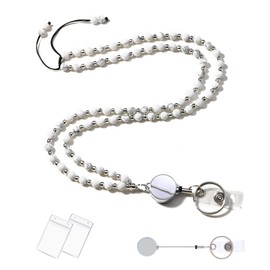 C&L Accessories Beaded Retractable Lanyards for ID Badges and Keys Natural Stone Teacher Badge Lanyard with Id Holders, White Turquoise, 34.2 inches