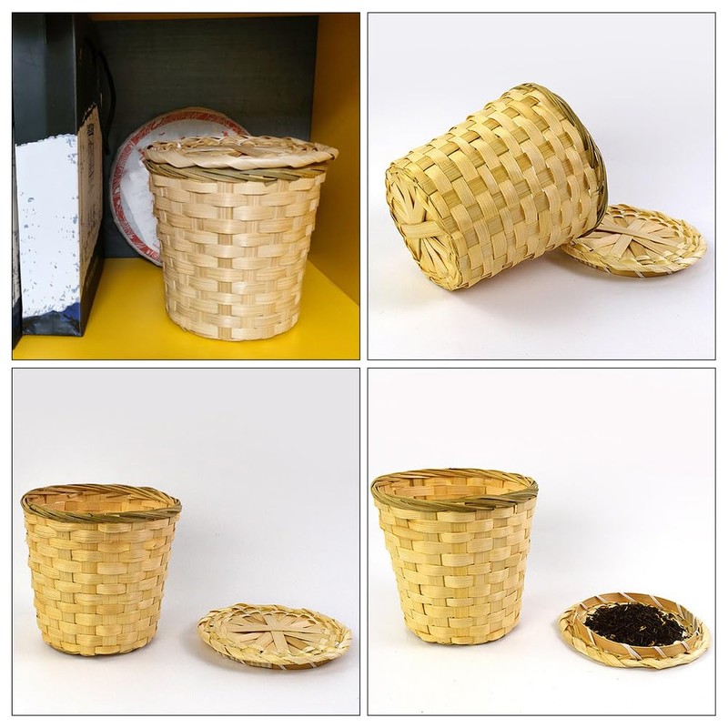 Round Bamboo Weaving Tea Basket with Lid - Mini Tea