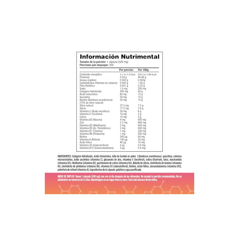 Vitaminas Biotina Colágeno Ácido Hialurónico Queratina Vitamina B12 Ingredientes Activos