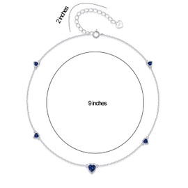 Step Forward 925 Sterling Silver Silver September Birthstone Anklet for Women Teens, Blue Heart Ankle Bracelet for Lady, Birthday Anniversary Valentine's Day Gift Jewelry for Sister Daughter Friends