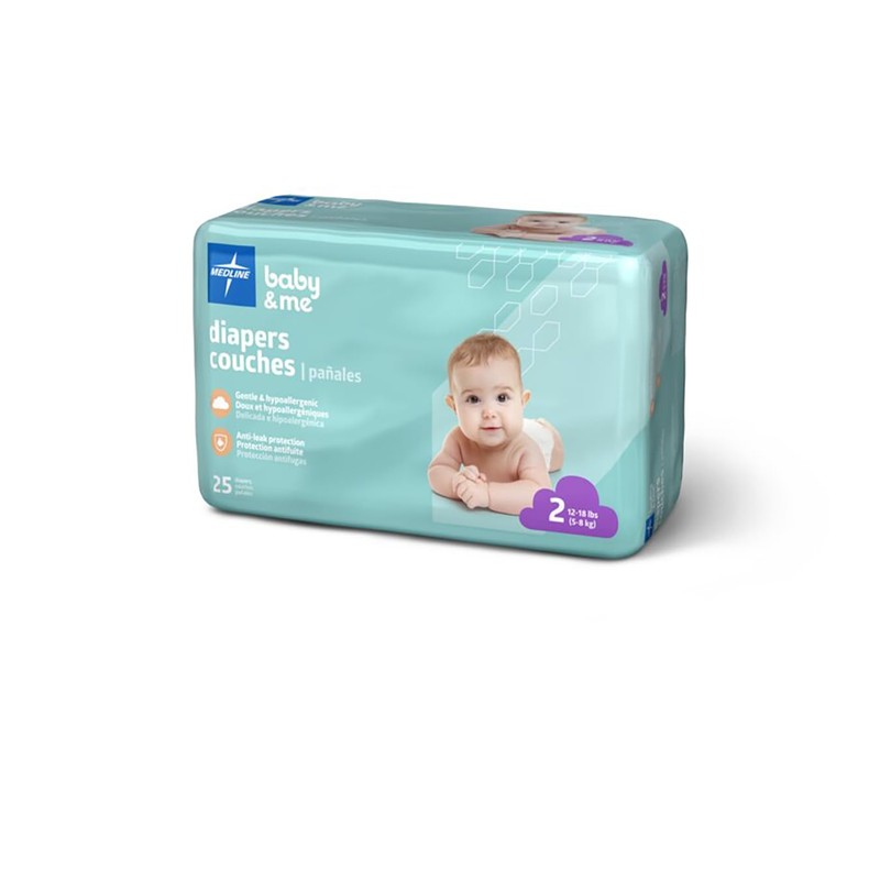 Medline Medline Disposable Baby Diapers, Size 2 (12-18 LBS), Case