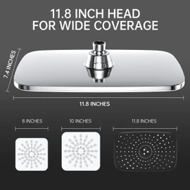 Veken 11.8 Inch High Pressure Rain Shower Head -Shower Heads with 5 Modes Handheld Spray Combo- Wide RainFall shower with 70" Hose & Bracket- Adjustable Dual Showerhead with Anti-Clog Nozzles - Chrome