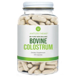 Antler Farms 100% Pure New Zealand Bovine Colostrum, 220 Capsules, 600mg - Grass Fed, Pasture Raised, Clean Sourced, Cold Processed, Undiluted, High IgG Content