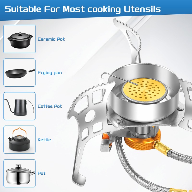 3900W Portable Windproof Camping Stove Gas Cooking Burner, Lightweight Propane