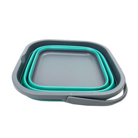 SAMMART 5.5L Collapsible Square Handy Bucket/Foldable Square Water Bucket/Portable Tub with Handle. (Grey/Turquoise Blue)