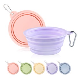 Collapsible Dog Bowls 2-Pack, Portable Travel Dog Bowl with Carabiner, Food-Grade Silicone Pet Bowl for Hiking, Walking (Macaron Pink and Violet)