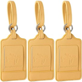 Luggage Tags, 3 Pack Premium PU Leather Luggage Tags Privacy Protection Travel Bag Labels Suitcase Tags - Color: Lichee Yellow