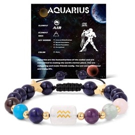 GolbalJew Aquarius Zodiac Bracelets Healing Crystal 12 Constellations Protection Stone Beads Bracelet for Women Birthday Zodiac Gifts Horoscope Spiritual Jewelry