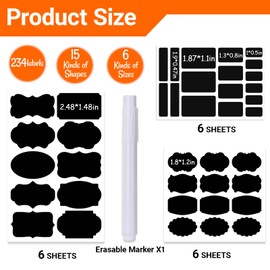 234PCS Removable Black Chalkboard Labels with Marker - Waterproof, No Residue Chalkboard Labels Multi-Size Labels for Food Containers, Mason Jars, Kitchen Pantry & Storage & Home Organization