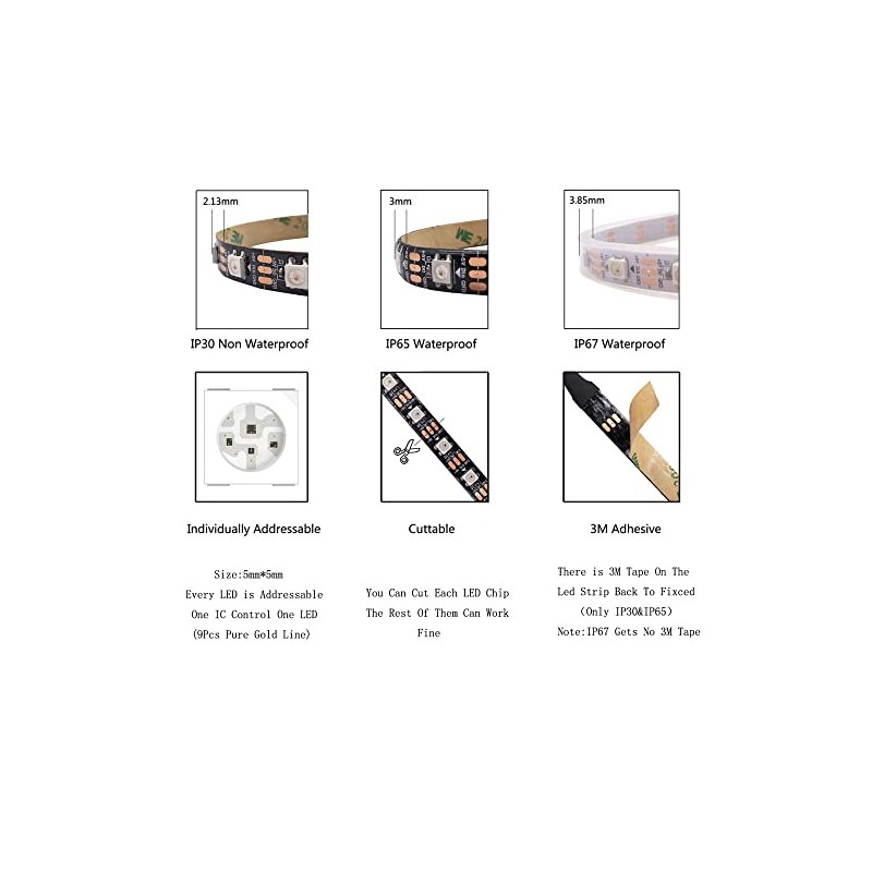 Boarda WS2812B RGB 5050SMD Individually addressable LED Strip Light,5V 5m