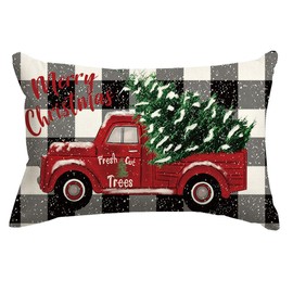 RABUSOFA Christmas Pillow Covers 12x20 Inch,Xmas Christmas Tree Decorations Throw Pillow Covers,Merry Christmas Holiday Cushion Covers,Red Truck Christmas decor for Sofa Couch Home Black and White(K)