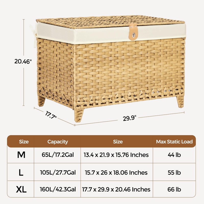 Honjourai Wicker Storage Basket with Lid,Rattan Shelf Basket with Removable